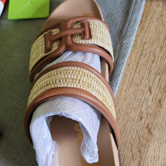 Tan and Brown Slide Sandals - Picture 1 of 7